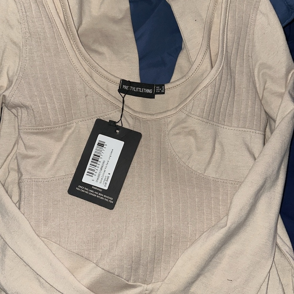 Stone Contrast Rib Panel Long Sleeve Jumpsuit - Picture 6 of 6